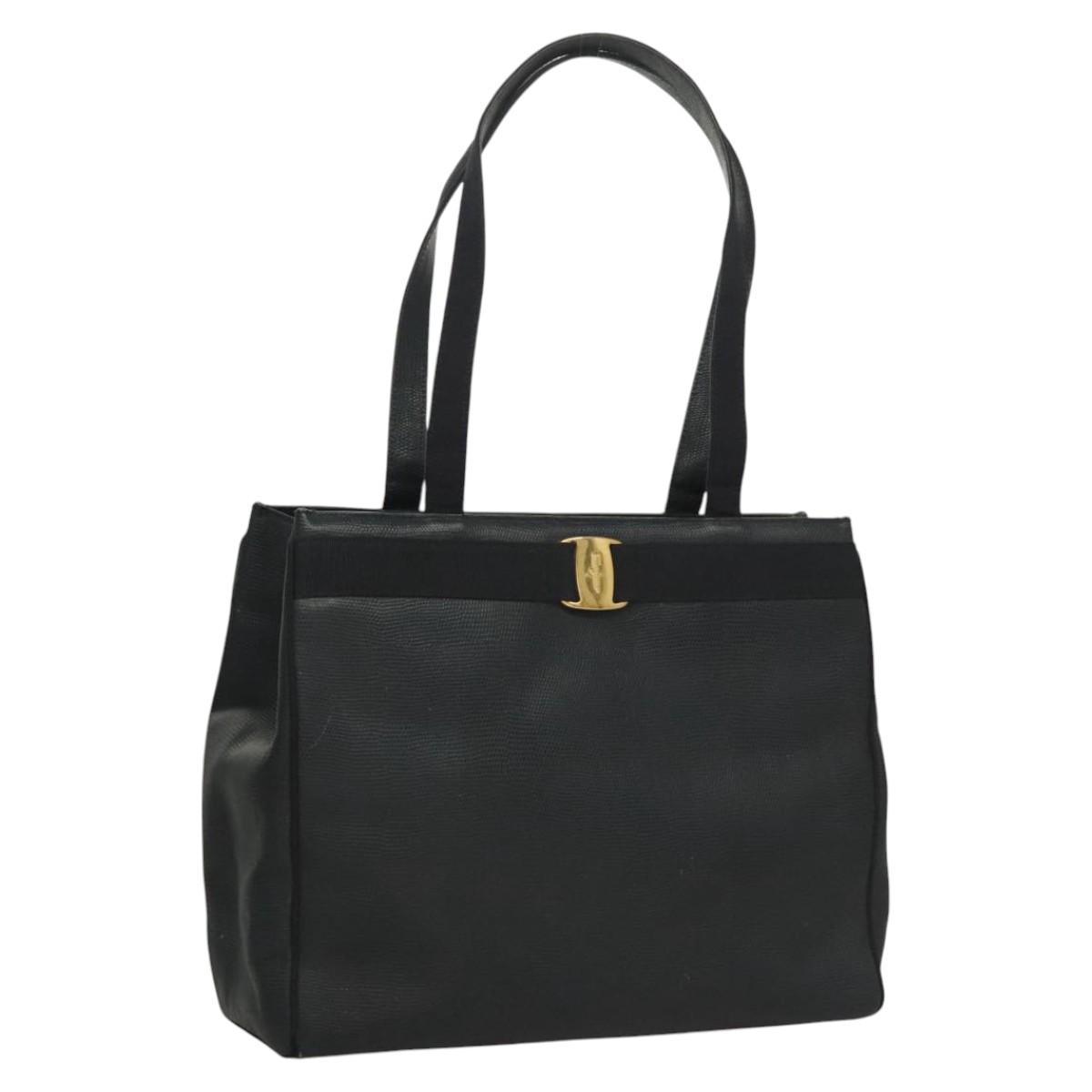 Salvatore Ferragamo Tote Bag Embossed Leather Navy Auth Sw161